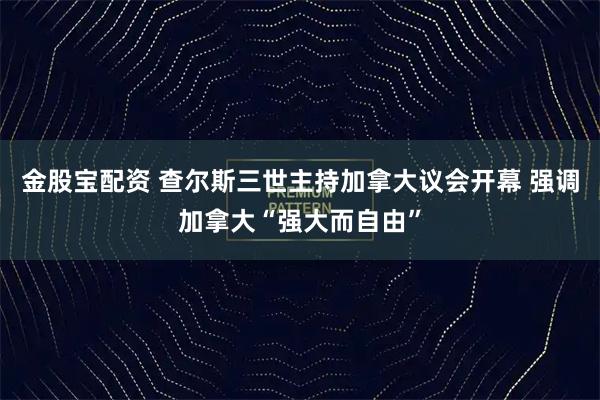 金股宝配资 查尔斯三世主持加拿大议会开幕 强调加拿大“强大而自由”