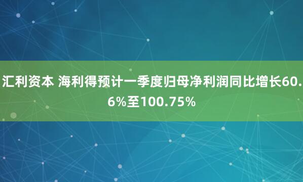 汇利资本 海利得预计一季度归母净利润同比增长60.6%至100.75%