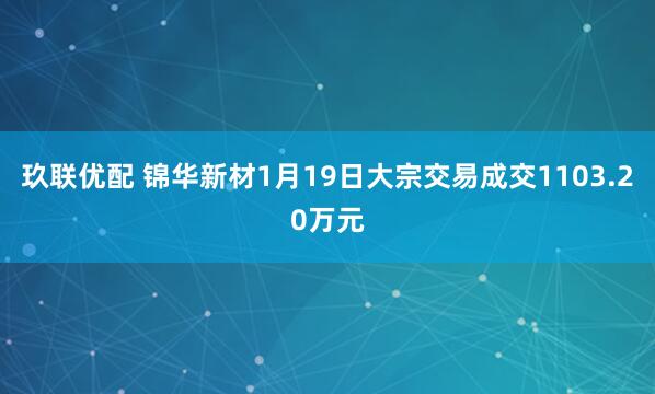玖联优配 锦华新材1月19日大宗交易成交1103.20万元
